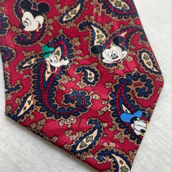 Disney Red Mickey Mouse Goofy Donald Pluto Necktie Tie Men - Picture 2 of 6
